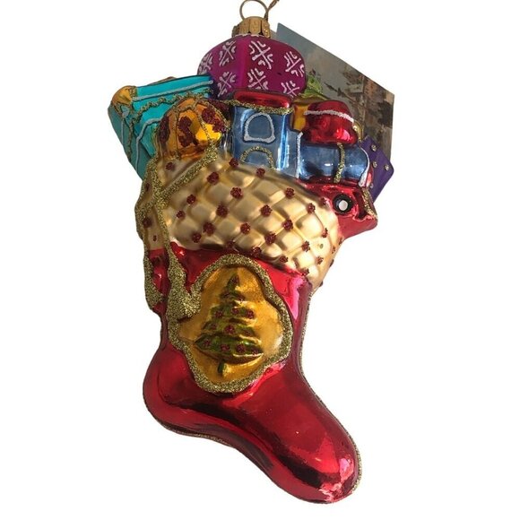 Huras Family Blown Glass Ornament Christmas Holiday Stocking Presents Poland - Picture 2 of 7